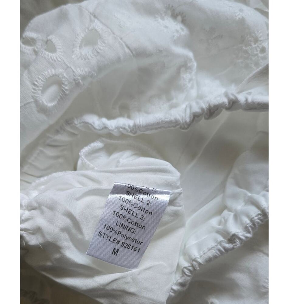 White Eyelet Cotton Wide Leg Palazzo Pants Lined with Pockets - Coastal European - Picture 6 of 7
